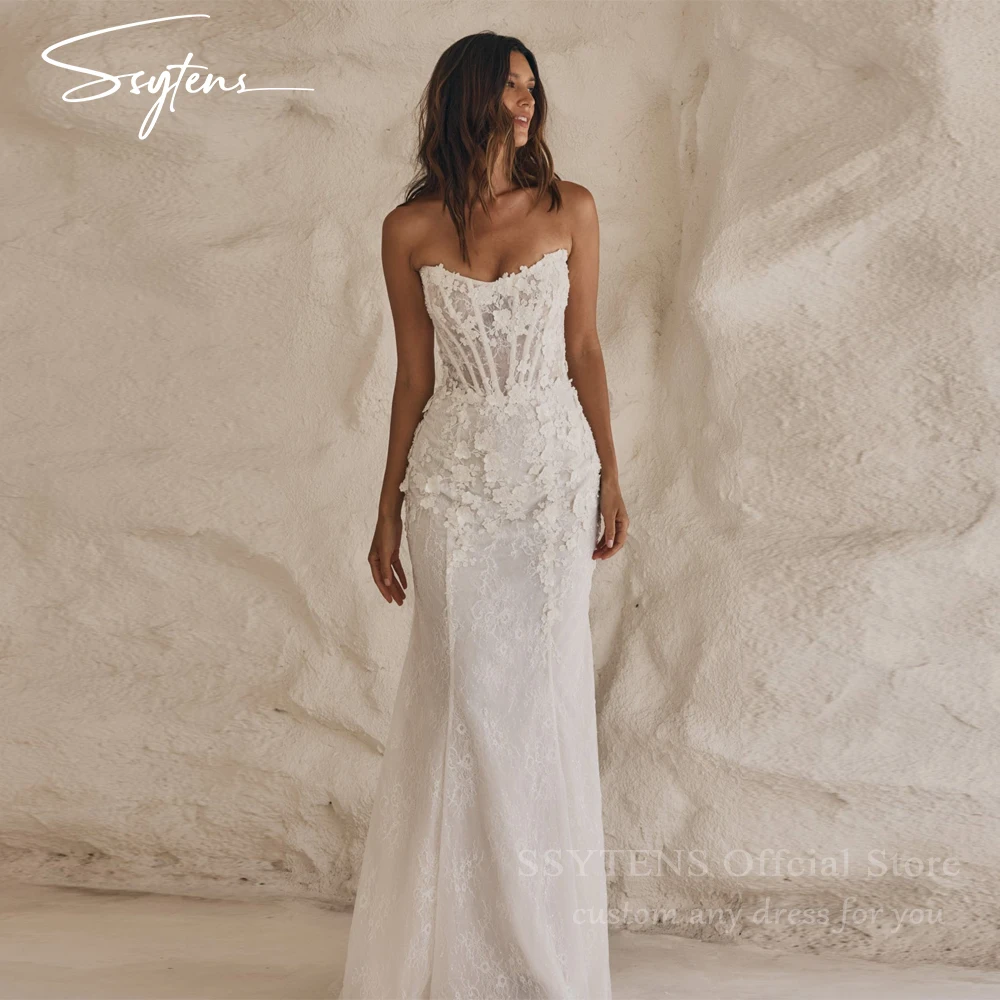 

SSYTENS Elegant White Strapless Wedding Dresses Appliques Floor-length Customized Lace Formal Wedding Party Gown 2026 Customzied