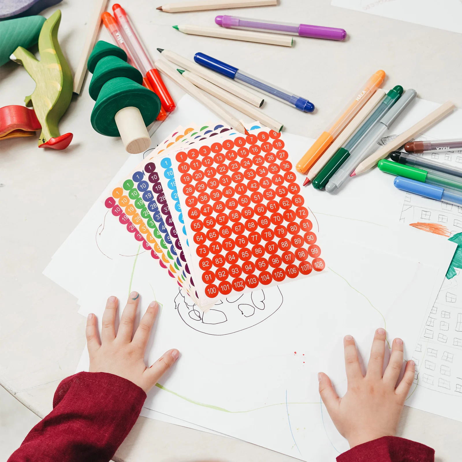 

7pcs 7 Sheets Self-Adhesive Number Labels 1-108 Round Paper Stickers For Home Storage Room Indoor Outdoor Use Craft Diy