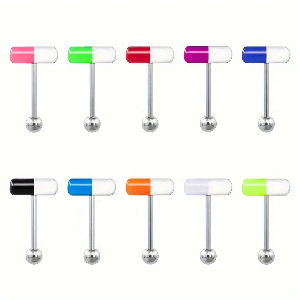 1pc Colorful Capsule Tongue Ring Acrylic Pill Tongue Piercing Jewelry for Women Men Stainless Steel Tongue Bar Barbell 14G