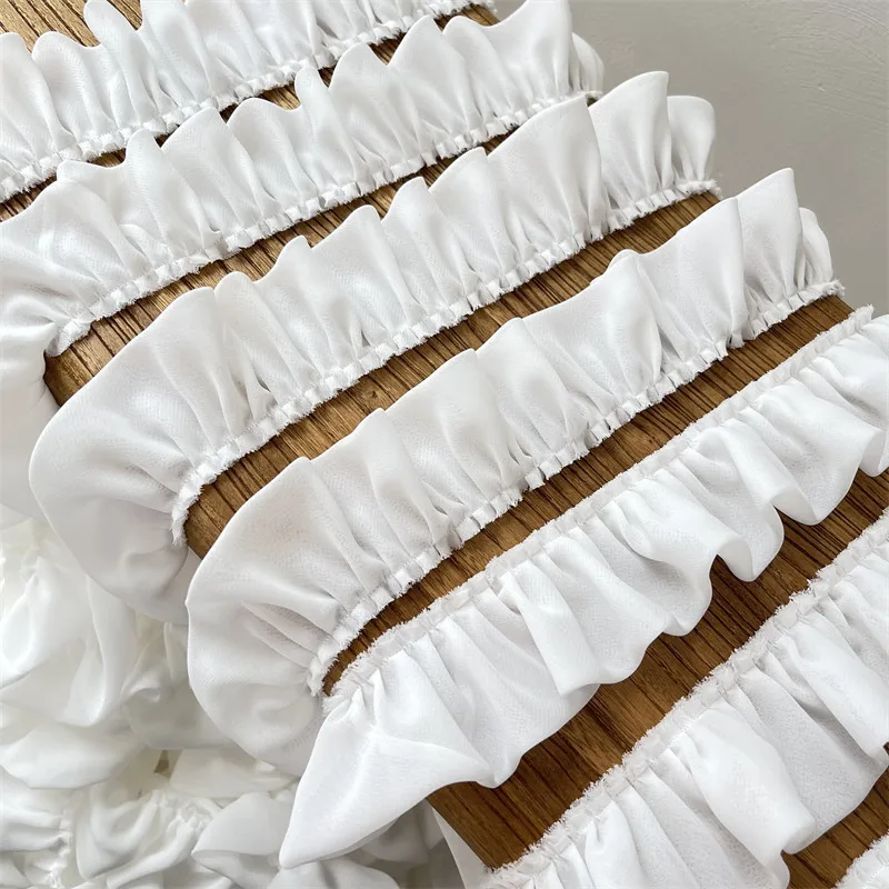 5CM Wide White Double Layers Chiffon Fabric Needlework Frilled Ribbon Ruffle Trim Wedding Dress Collar Cuffs Sewing DIY Crafts