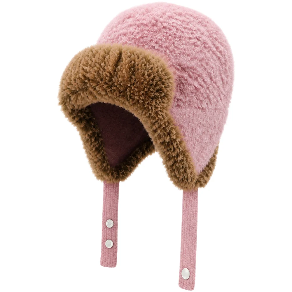 Women's Knit For Trapper Hat with Dense Faux Lining Windproof Performance Adjustable Chin Strap for All Day Wear
