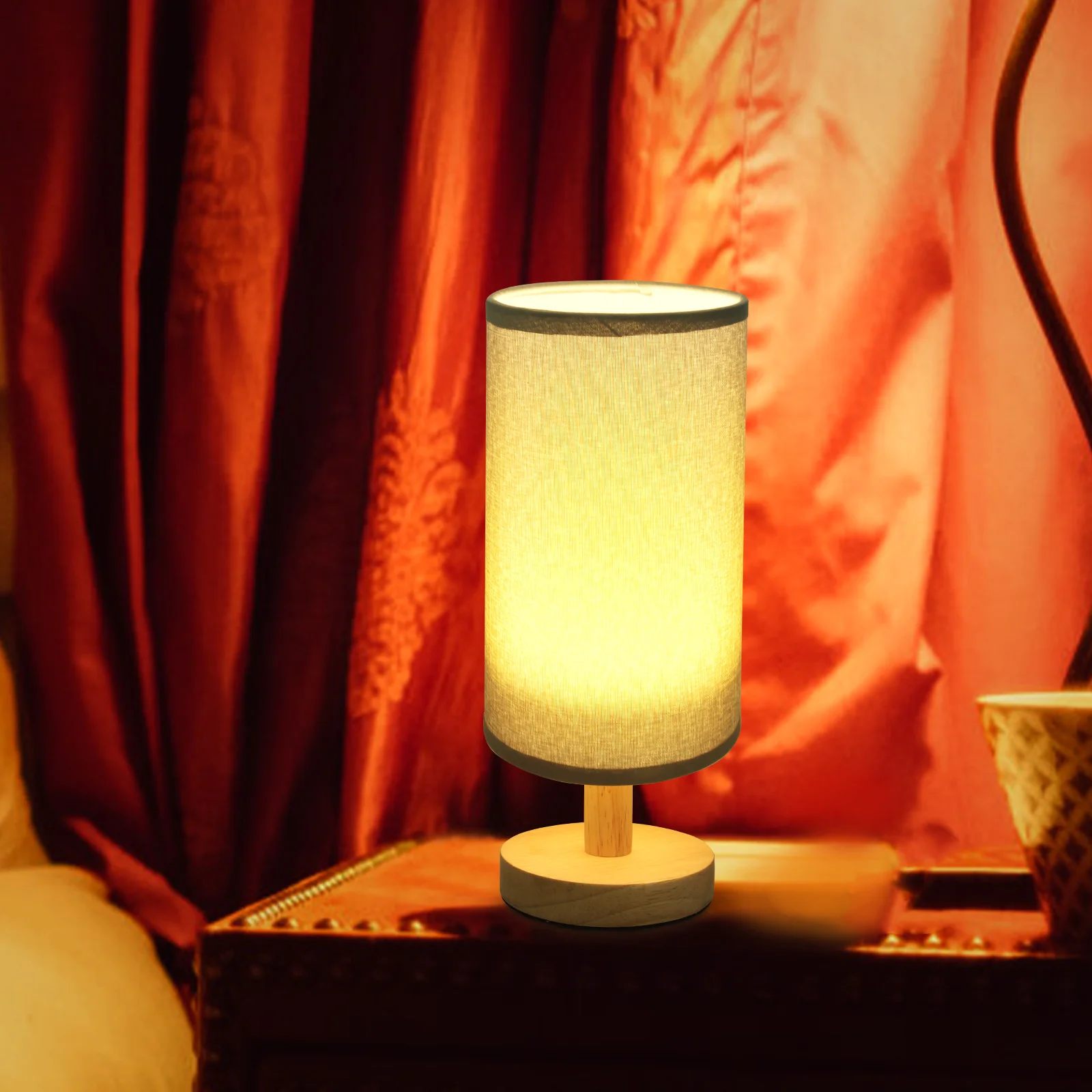 

Linen Fabric USB Table Lamp Green Flax Small Bedside Lamp for Bedroom Living Room Study H Painting Class Night Light