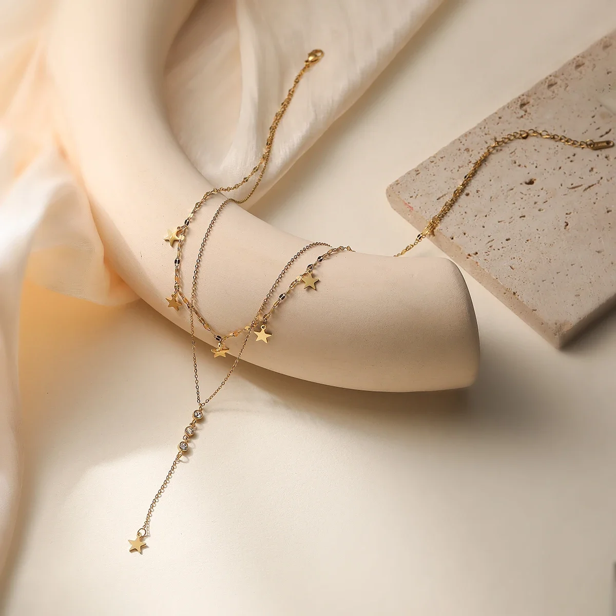 NEWBUY Hot Sale Gold Color Double Layer Star Choker Necklaces For Women Stainless Steel Jewelry