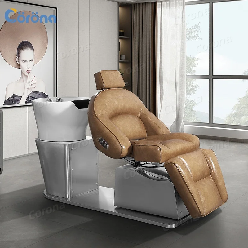 High Quality Multifunction Luxury Stainless Steel Base Hair Salon Washing Chair Electric Salon Shampoo Bed