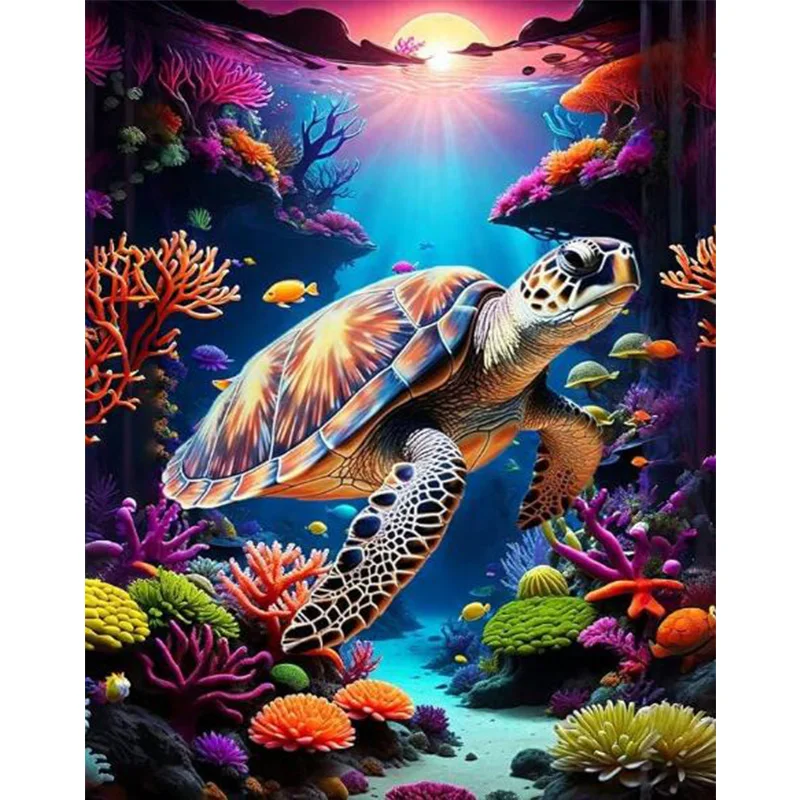 AB Diamond Diamond Painting A large sea turtle on the colorful bottom of the sea Embroidery Kit Wall Decoration Hanging Painting
