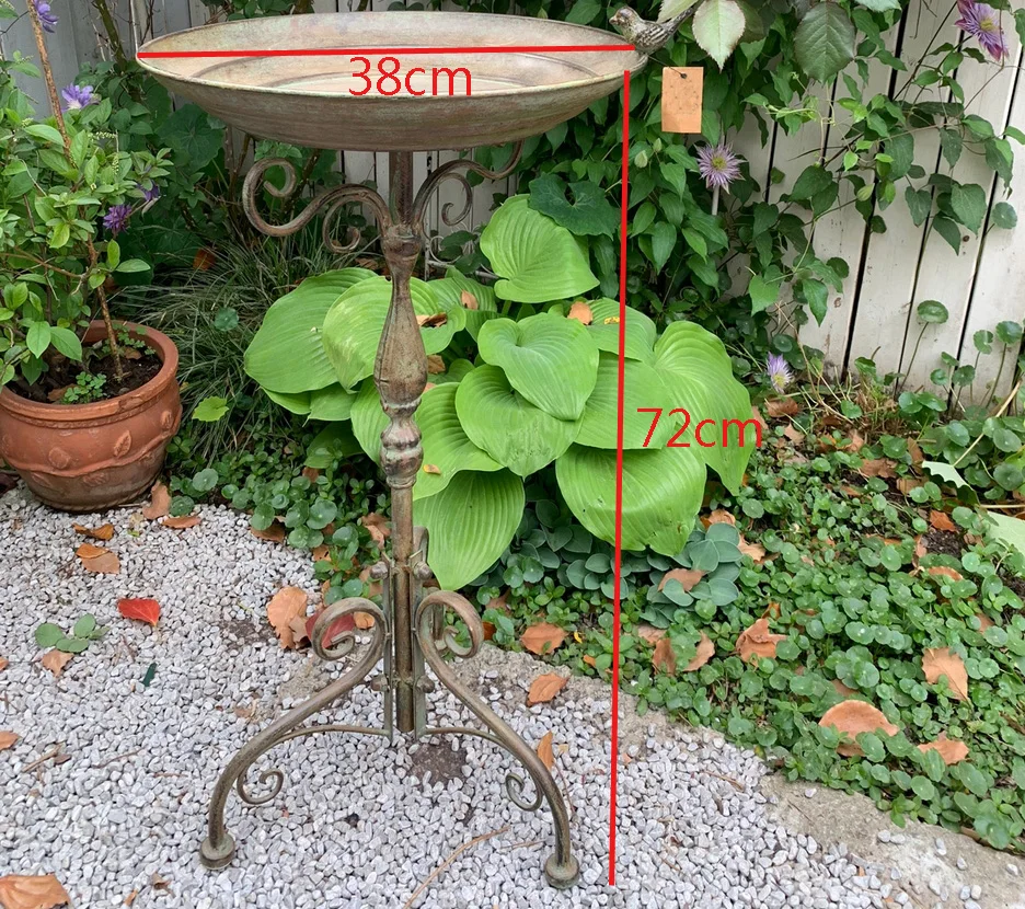 Easy Assemble Stable Vintage Retro Handcraft Metal Stand Bird Bath and Feeder