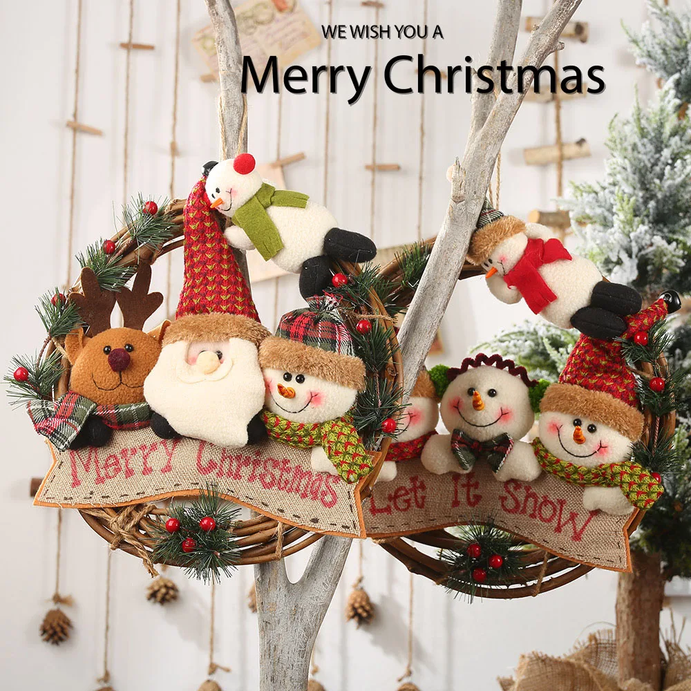 2024 New Christmas Decorations Old Man Snowman Elk Rattan Pendant Small Work Rattan Wreath Pendant