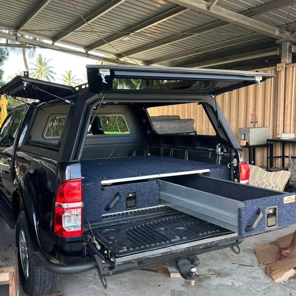 Car Trunk Storage Drawer System for Pickup Truck Traveling Lightweight Cargo Tool Chest Box Twin Drawers with 2 Frideger Slider