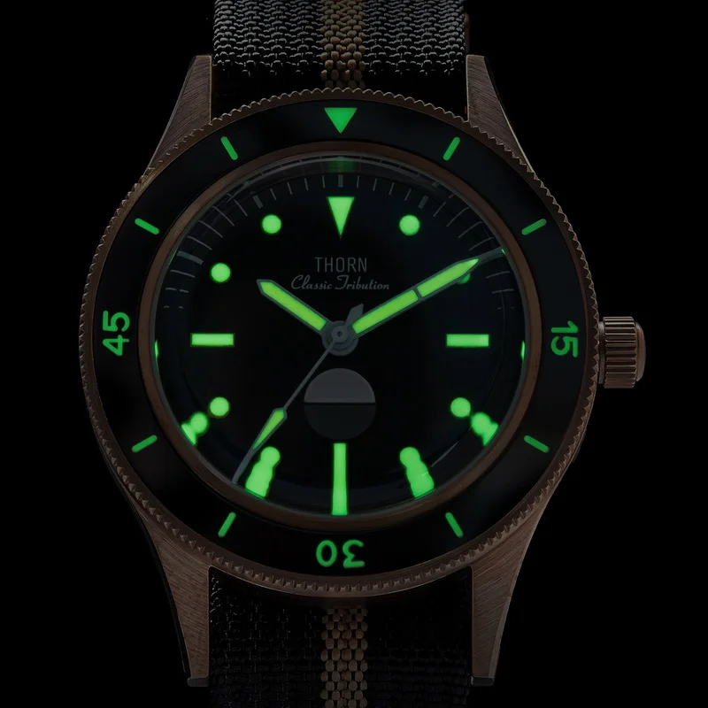 THORN Men Automatic Watch 40MM CUSN8 Bronze Mechanical Wristwatch Diver 200M Waterproof Luminous Sapphire Mirror NH35 Military