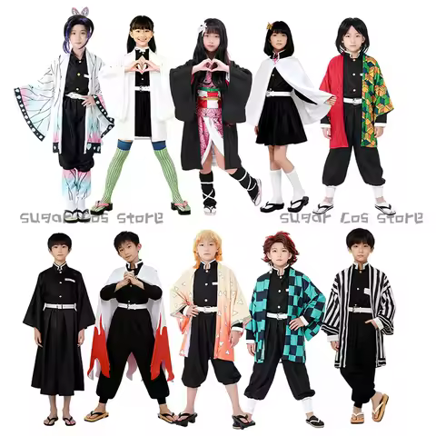 Kids Kochou Shinobu Kimetsu No Yaiba Tanjirou Nezuko Anime Cosplay Costume Kimono Halloween Party Suits Props For Boys Girls