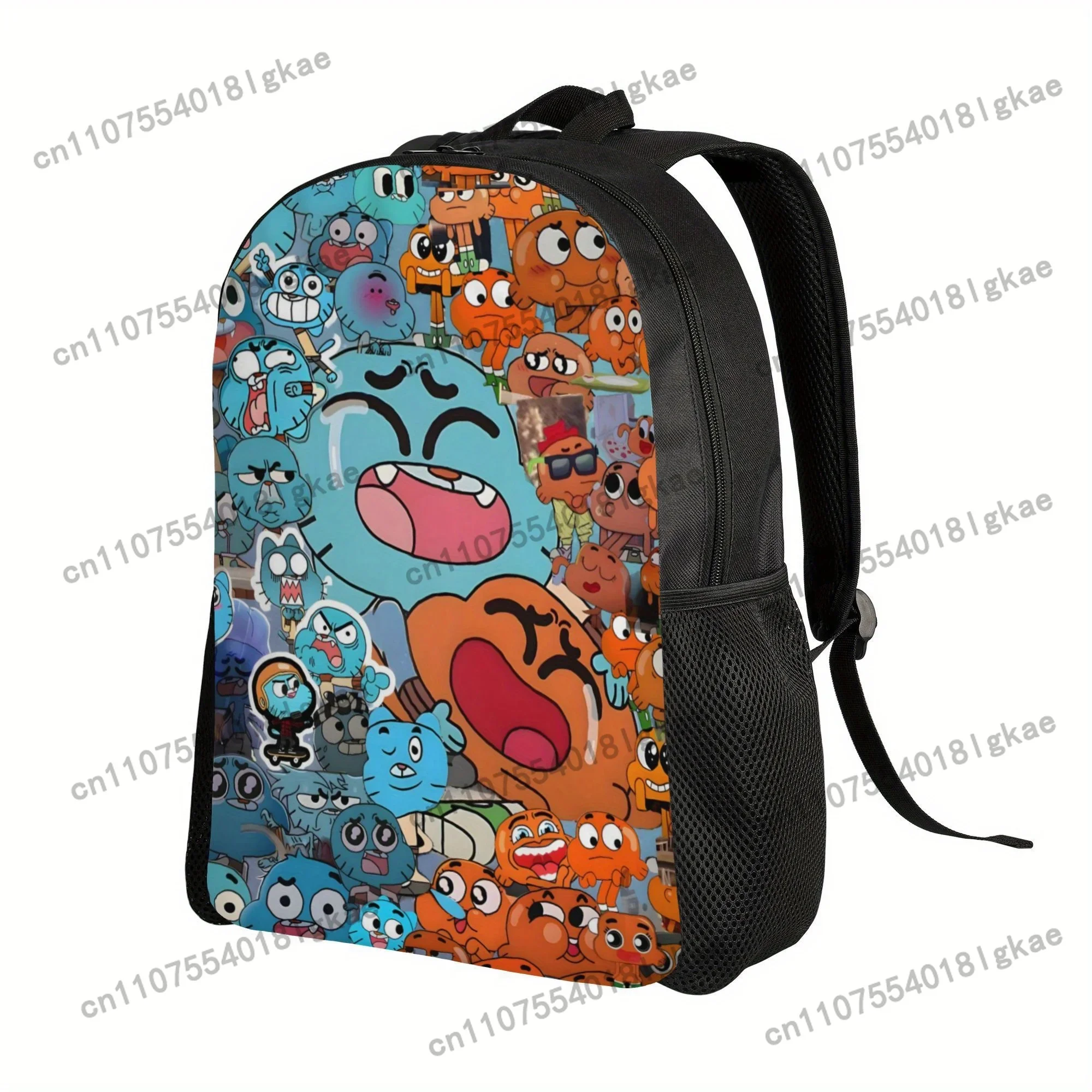 ZLIENSZUS The Amazing World of Gumball Minimalist Backpack - Single Compartment, Durable Fabric, Black with Colorful Cartoon Des