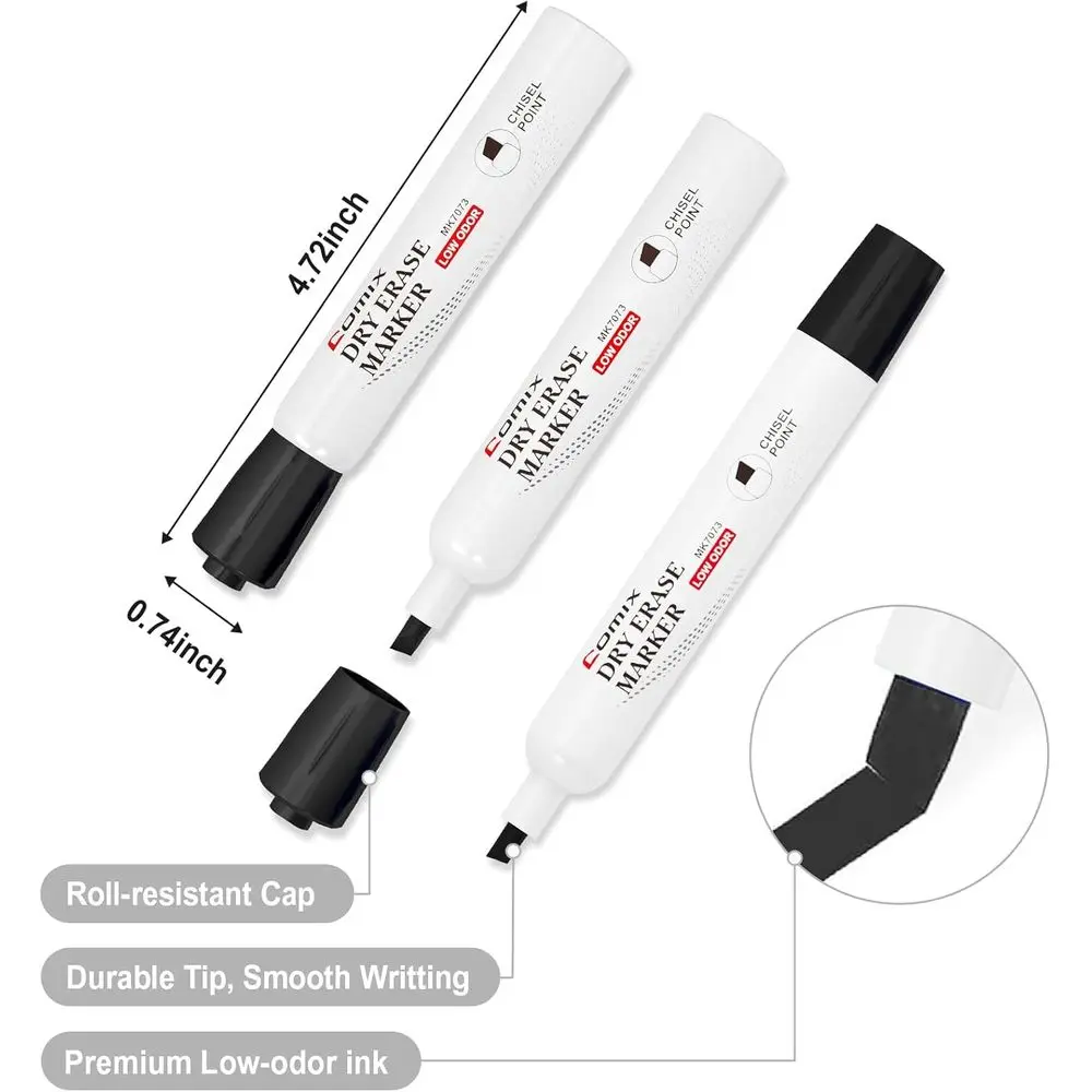 مجموعة من 4 أقلام تحديد للمسح الجاف باللون الأسود، 36 قطعة لكل منها، إجمالي 144، طرف إزميل للسبورات البيضاء - مثالية للفصول الدراسية والمكتب #6