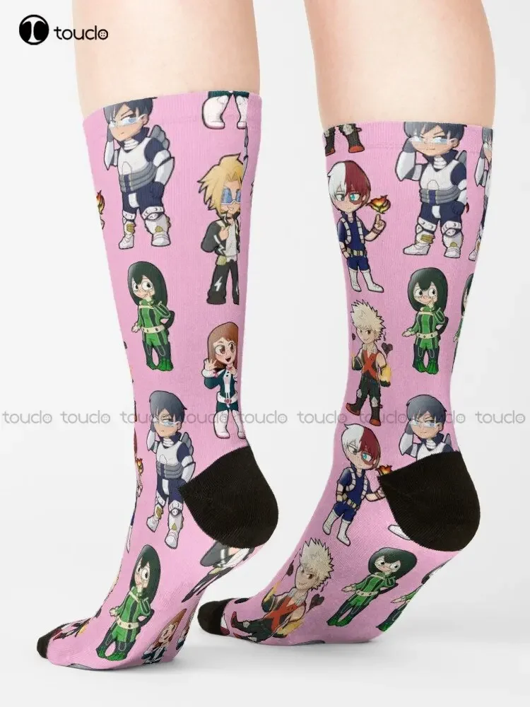 My Chibi Academia! (Pattern Version) Socks Red Soccer Socks Youth Personalized Custom Unisex Adult Teen Youth Socks Custom Gift