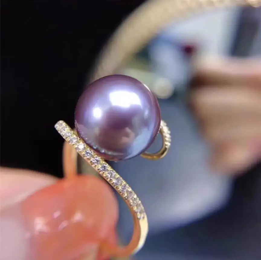 elegant 11mm south sea round purple pearl ring 925s