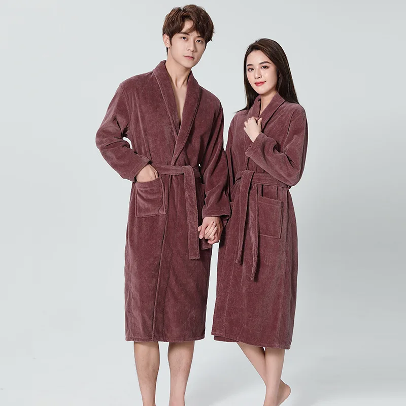 

100% Cotton Couples Long Thick Absorbent Terry Bath Robe Kimono Men Towel Bathrobe Sleepwear Women Hotel Gown Robes