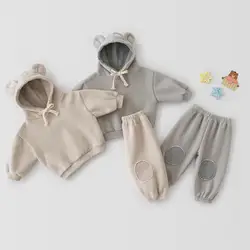 Children Casual Clothes Sets Solid Kids Cute Bear Hooded Sweatshirt + Sport Pants 2pcs Set Boys Girls Cotton Baby Hoodie Suit