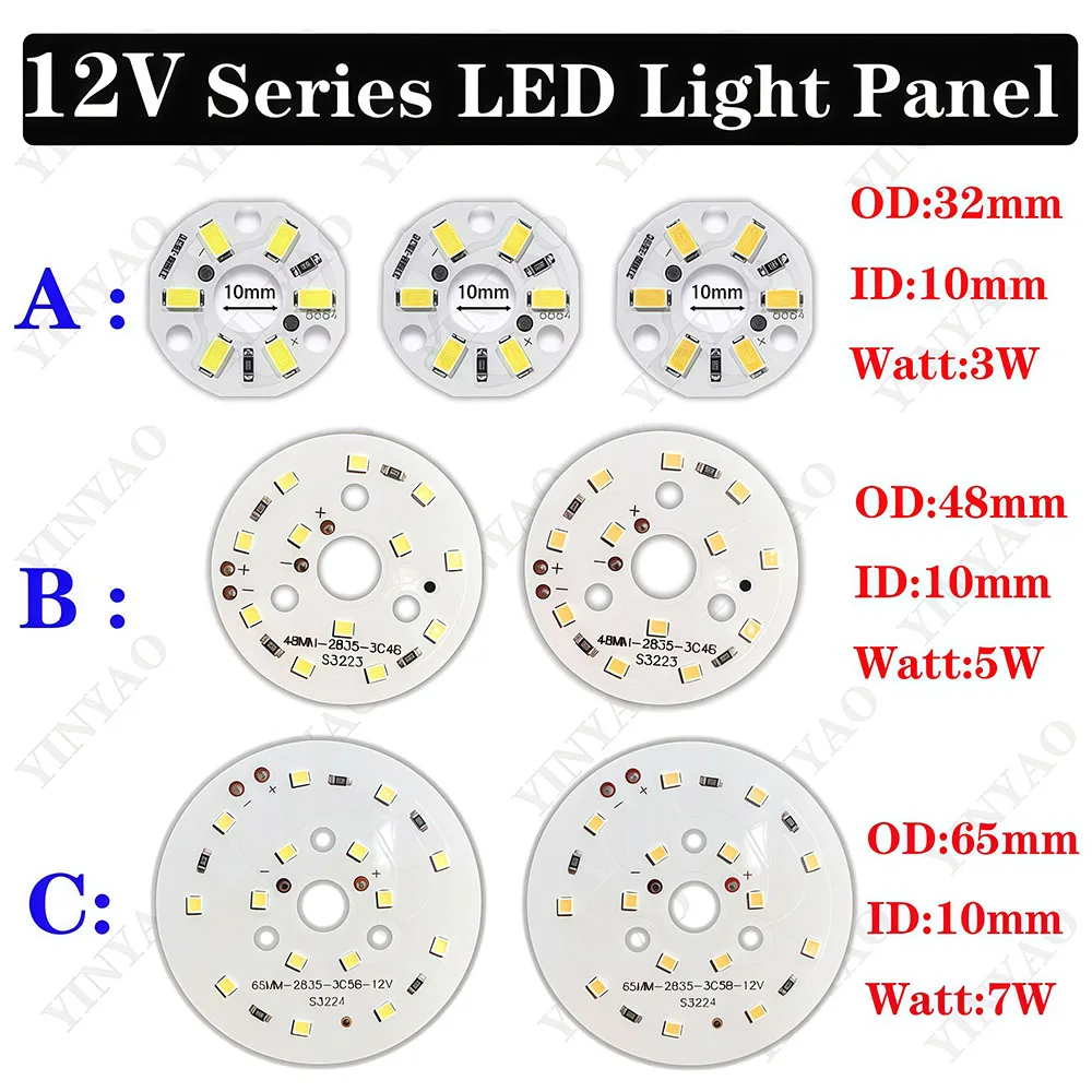 10Pcs DC12V 3W 5W 7W 12W LED Light Board Warm White Natural White With 15cmWire Lamp Beads Board For DIY Downlight Spotlight