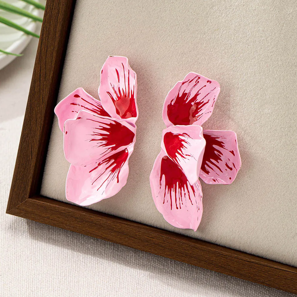 Stud Earrings For Women Drip Glaze Folded Petals Flower Personality Fashion Temperament Ear Accessories Fashion Jewelry BE526