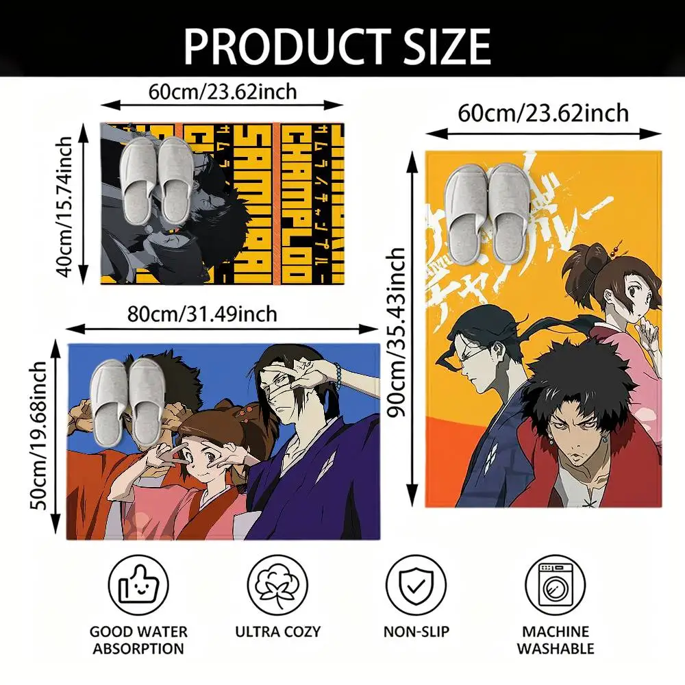 Anime S-Samurai C-Champloo Floor Mat Soft Non Slip for Entry Door Bathroom Indoor Home Decorative Carpet