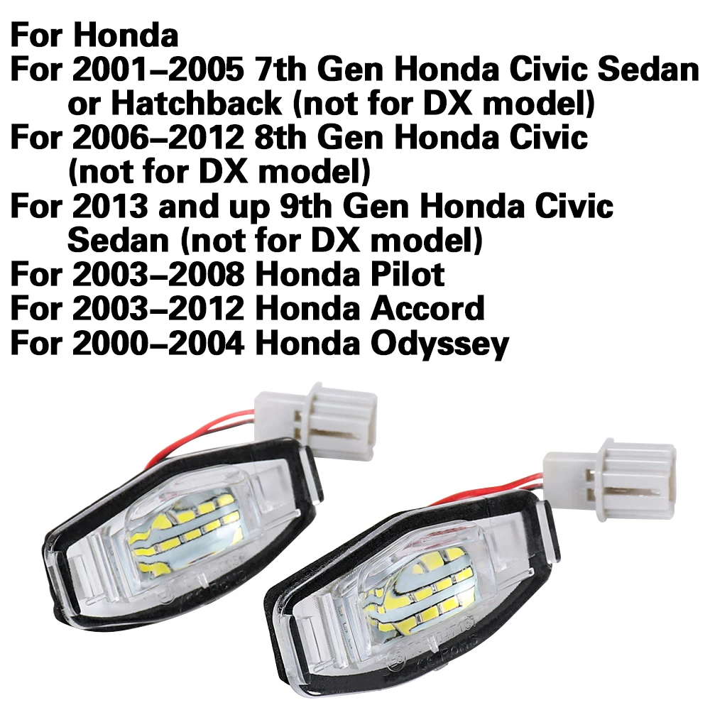 

2Pcs LED Car License Plate Lights 12V Lamp For Honda 7th 8th 9th Gen Honda Civic Sedan or Hatchback 1999-2013 Auto Accessories