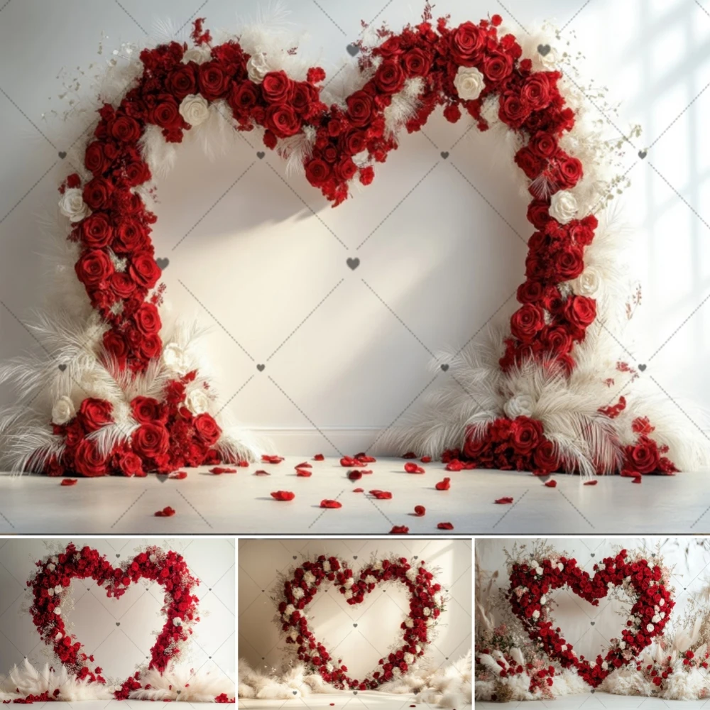 

Valentine's Day Red Rose Flower Backdrop Bohemia Romantic Floral Love Heart February 14 Couple Portrait Photography Background