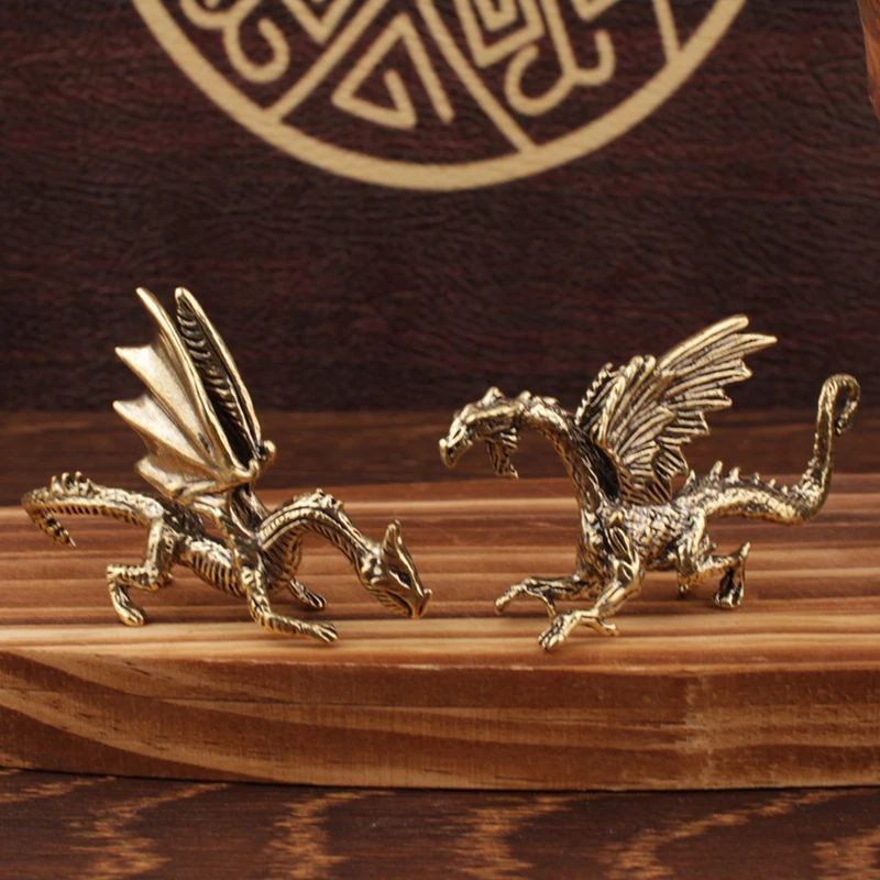 New! Solid Brass Pterosaur Dragon Small Statue Desktop Ornament Chinese Mythical Beast Figurines Retro Home Feng Shui Decoration