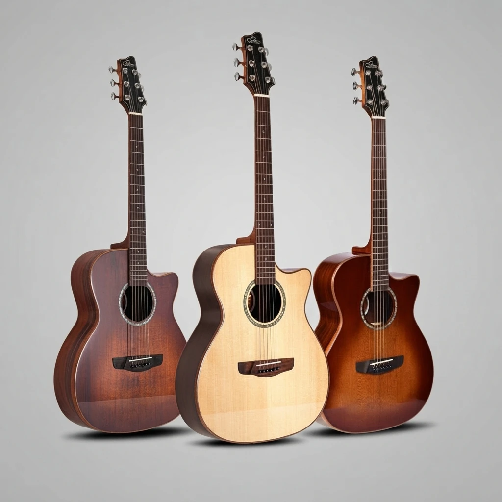 Cutaway Acoustic Folk Guitar,Solid Spruce Top Mahogany Back,Rosewood Fretboard Gloss Multi‑Colors For Learning & Practice