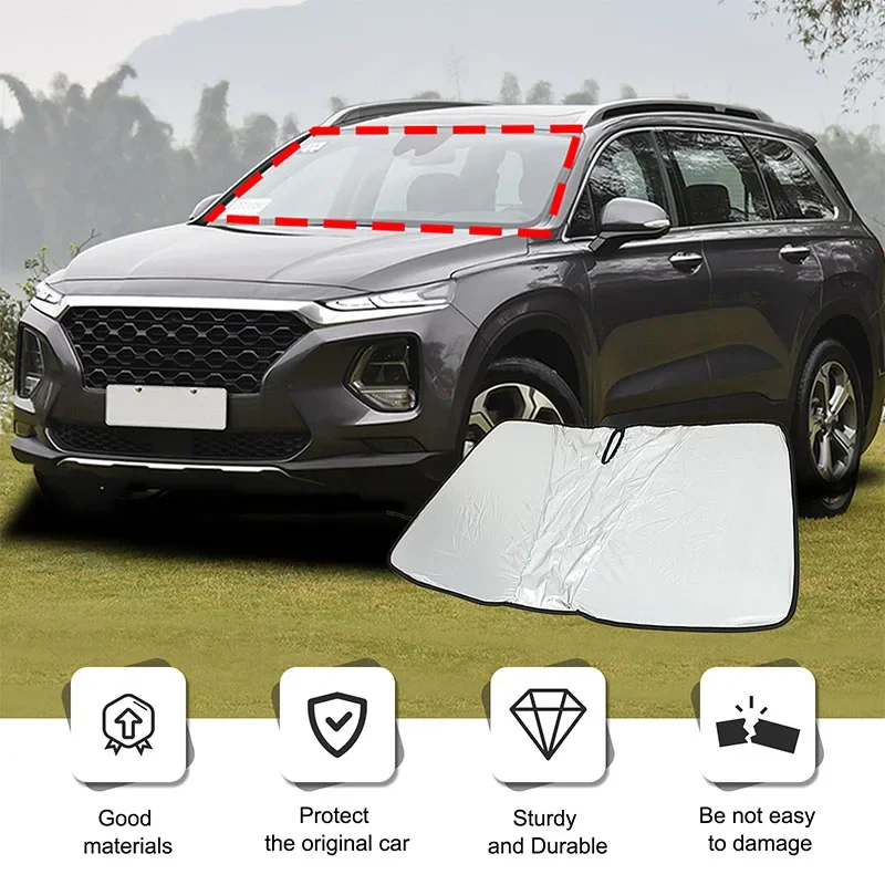 

For Hyundai Santa 2019-2022 Silver Tape Car Front Glass Anti-UV Sunshade Car Accessories