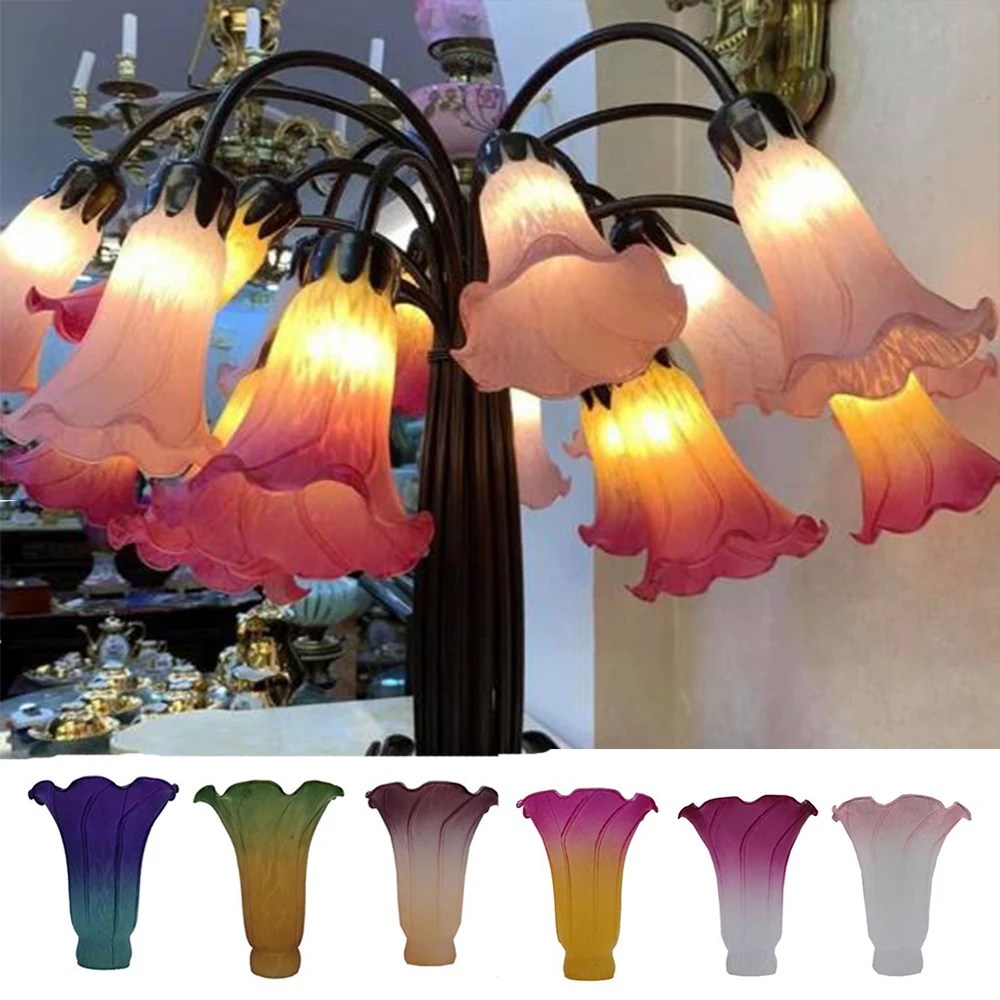 

Tulip Lily Flower Glass Lamp Shade Tiffany Style Flower Replacement Lampshade for Table Floor Lamps Lighting Acessories Fitter