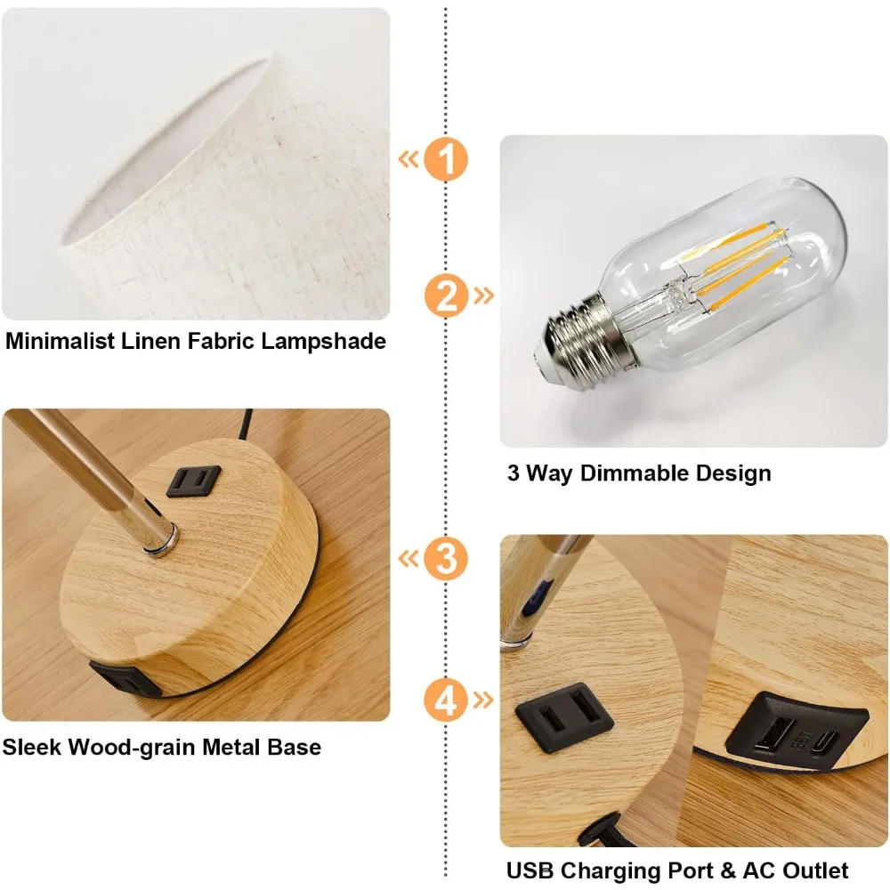 Imagem -04 - Cabeceira Tabela Lâmpadas Grupo Lâmpadas Led Incluído Touch Control Usb c a Portas de Carregamento ac Tomada 3-way Regulável