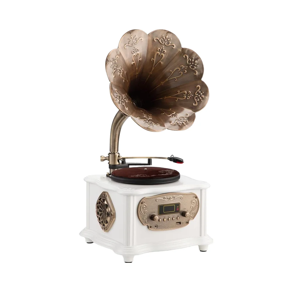 

Ретро фонограф проигрыватель для Bluetooth медный рог ностальгический винтажный виниловый граммофон проигрыватель украшение дома Aux-in