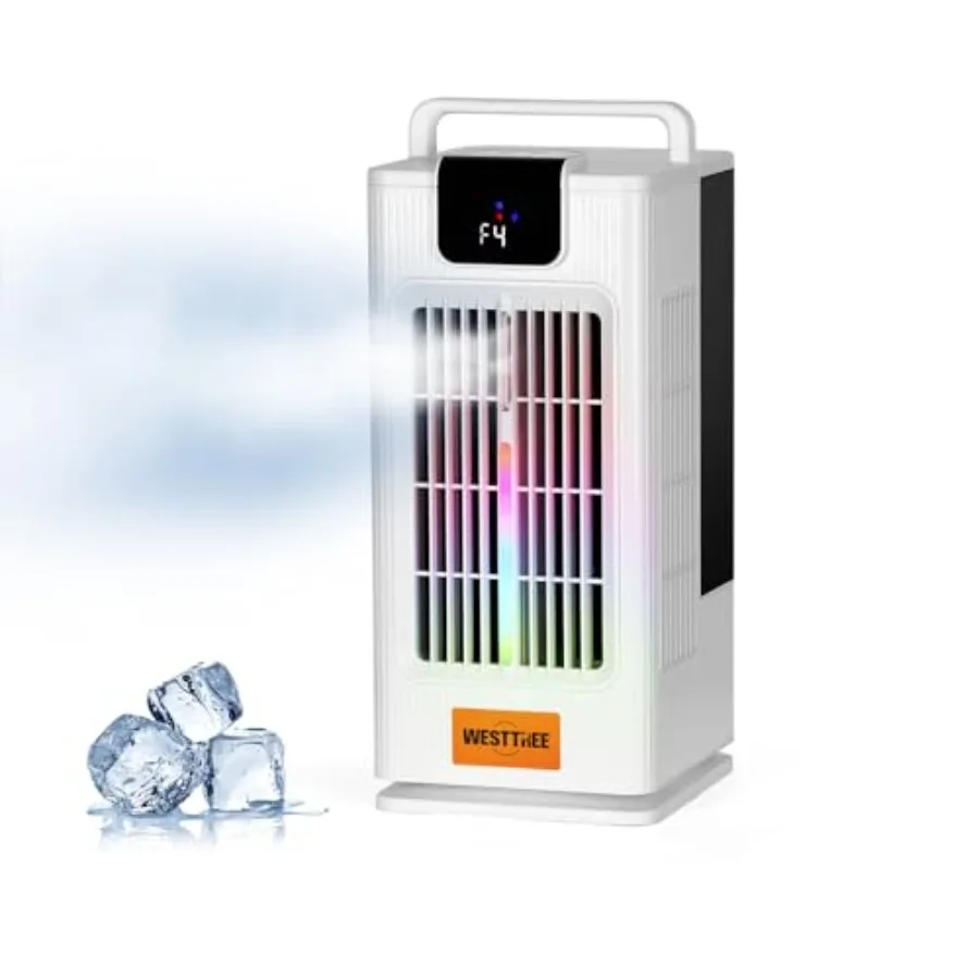 

14-дюймовый портативный кондиционер-вентилятор с функцией увлажнения, 120-градусным осциллированием, 3 уровнями увлажнения, 4 скоростями и 7 RGB-цветами ночной подсветки для спальни