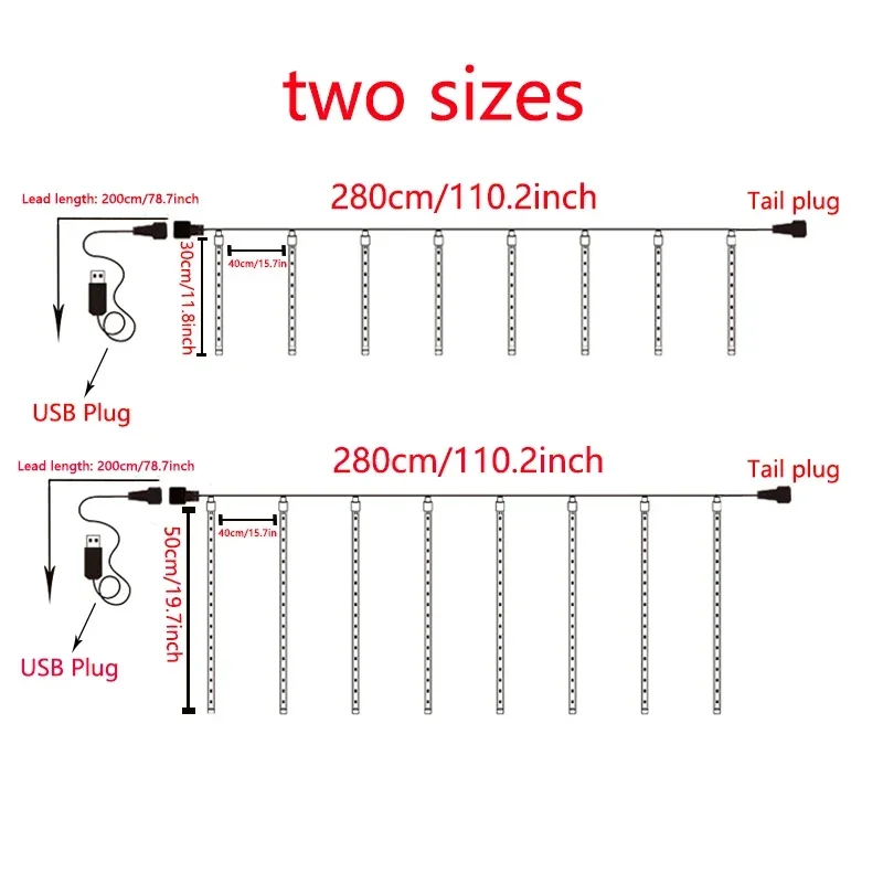 8 أنابيب USB النيزك دش سلسلة أضواء مصابيح عطلات حديقة الشارع قطرة المطر أضواء الزفاف الديكور أضواء عيد الميلاد في الهواء الطلق