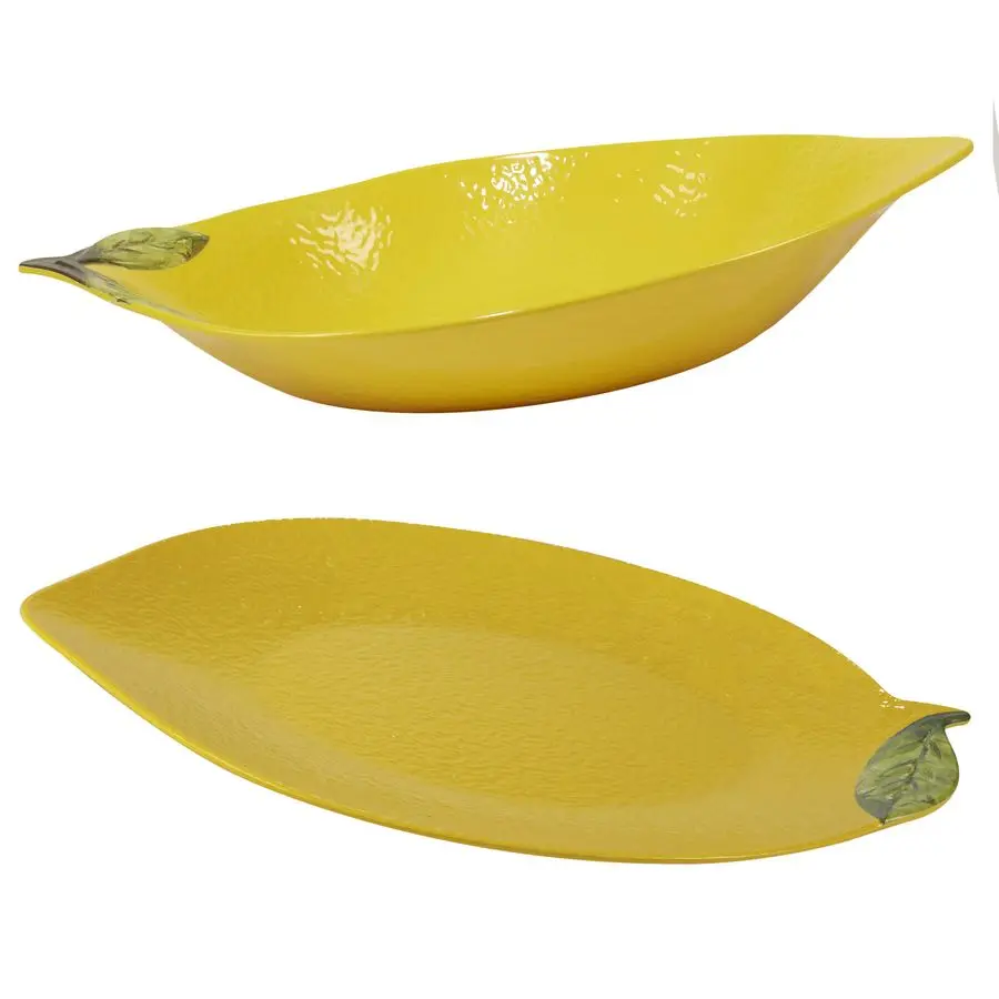

3D Lemon Melamine 2Piece Hostess Serving Set Unbreakable Decorative Platters for Summer Entertaining, BBQ, Appetizers, Fruit Di