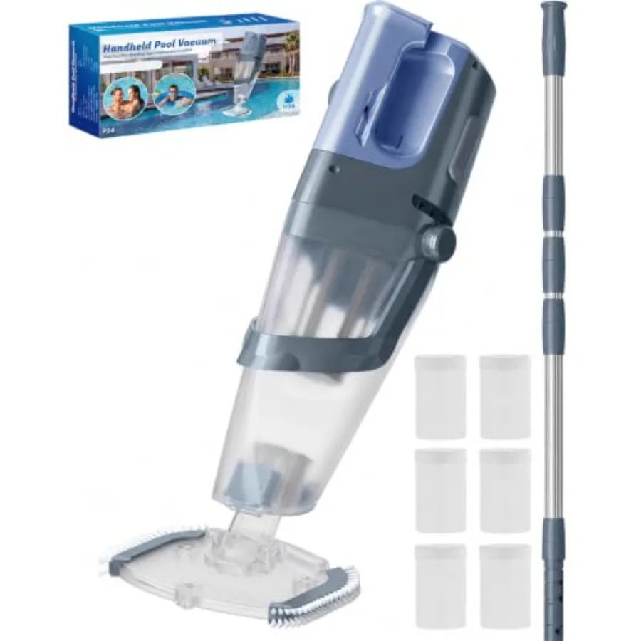 Cordless Handheld Pool Vacuum Cleaner for Inground Pool, Navy Blue ABS Plastic, 26.5 GPM Suction, 40W Motor, 60 Min Runtime, Du