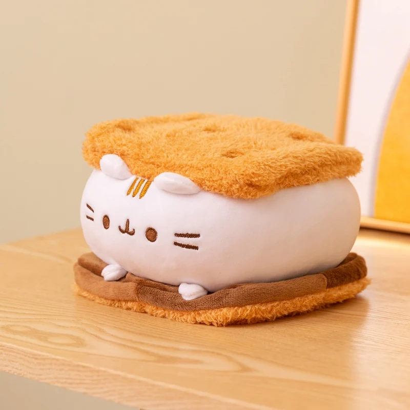 Cream Sandwich Cat Plush Toy Soft Cute Biscuit Pillow Kawaii Animal Kitty Plushie Stuffed Doll for Girls Boy Lovely Home Decor