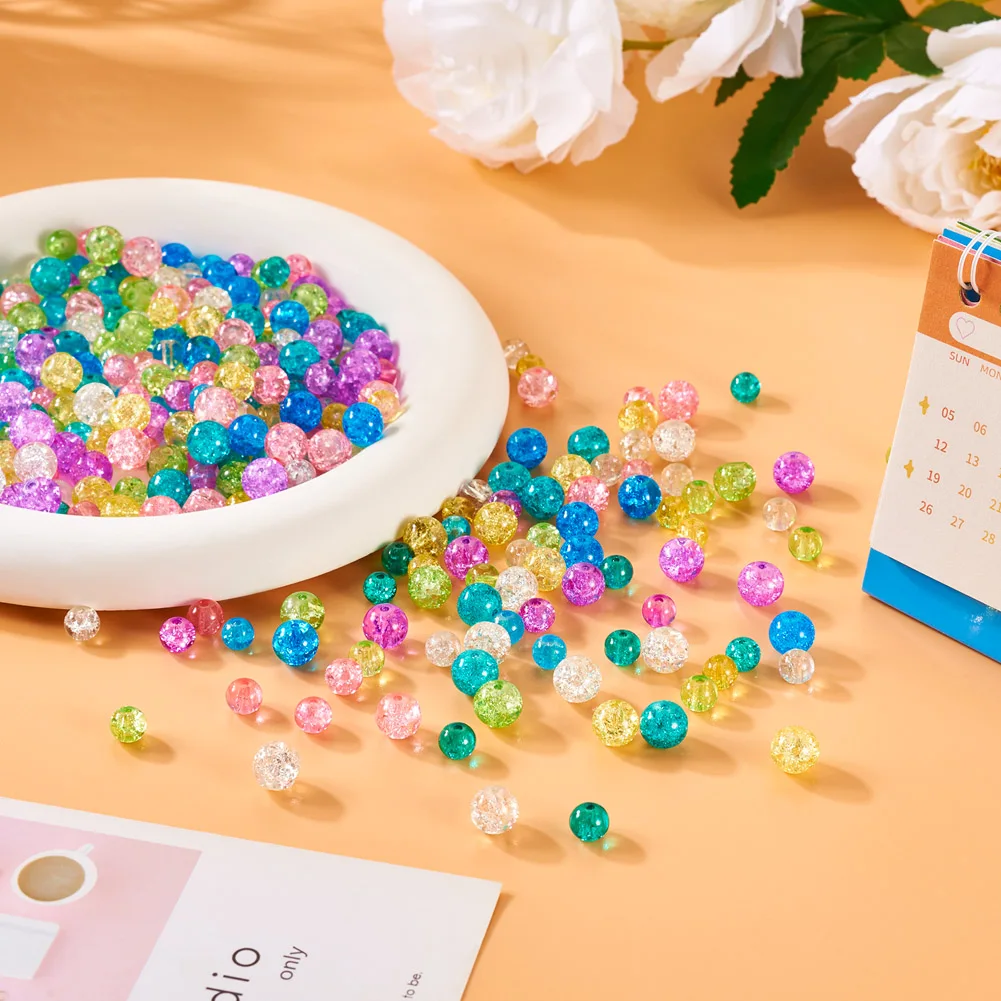 420Pcs 6mm 8mm Round Transparent Spray Painted Crackle Glass Beads for Bracelet DIY Jewelry Making Accessories