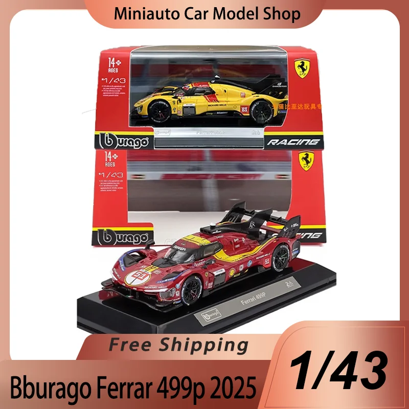 Em Estoque Novo Bburago 1:43 24h Le Mans Rally Ferrari 499p # 83 # Miniatura de Carro de Brinquedo Ferrari 2025 Champion em Liga Fundida 51 Alloy