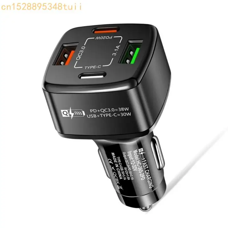 Y4QF USB C ładowarka samochodowa z USB3.1A QC3.0 Type C do szybkiego i bezpiecznego ładowania