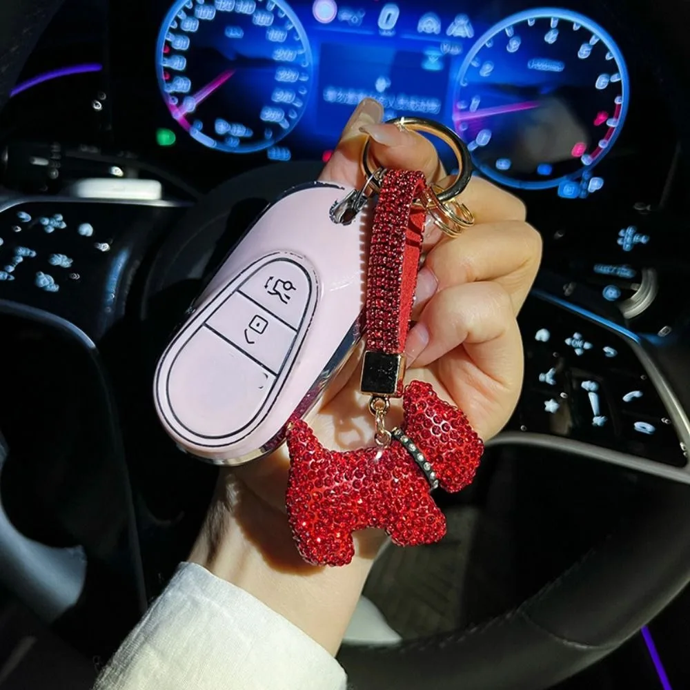 Korean Rhinestones French Bulldog Keychain Blingbling High-end Rhinestone Car Keyring Exquisite Cartoon Bag Charm Backpack Decor
