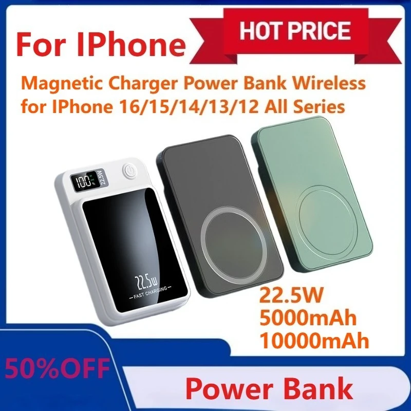 

New 10000mAh Magnetic Charger Power Bank Wireless 22.5W USB-C Foldable Stand LED Display for IPhone 16/15/14/13/12 All Series