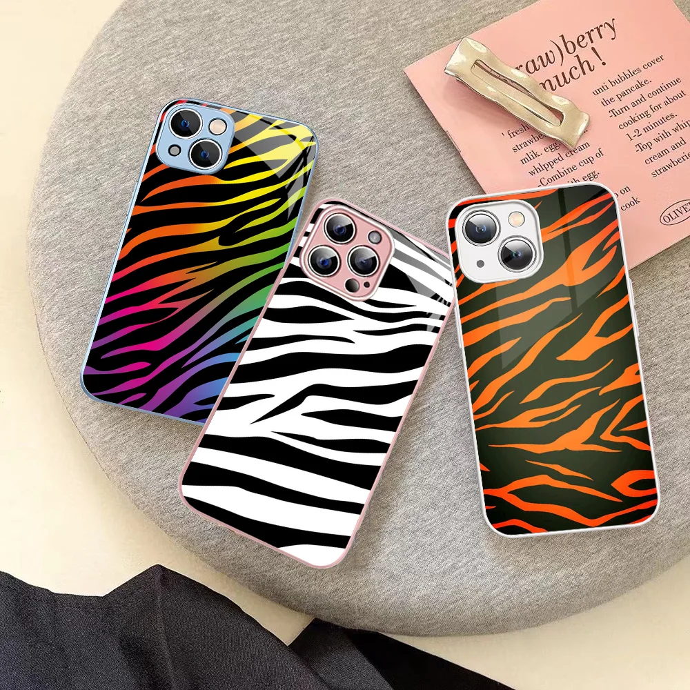 

Zebra Pattern Phone Case Tempered Glass For Iphone 14 13 12 11 Pro Mini XS MAX 14Plus X XS XR Fundas