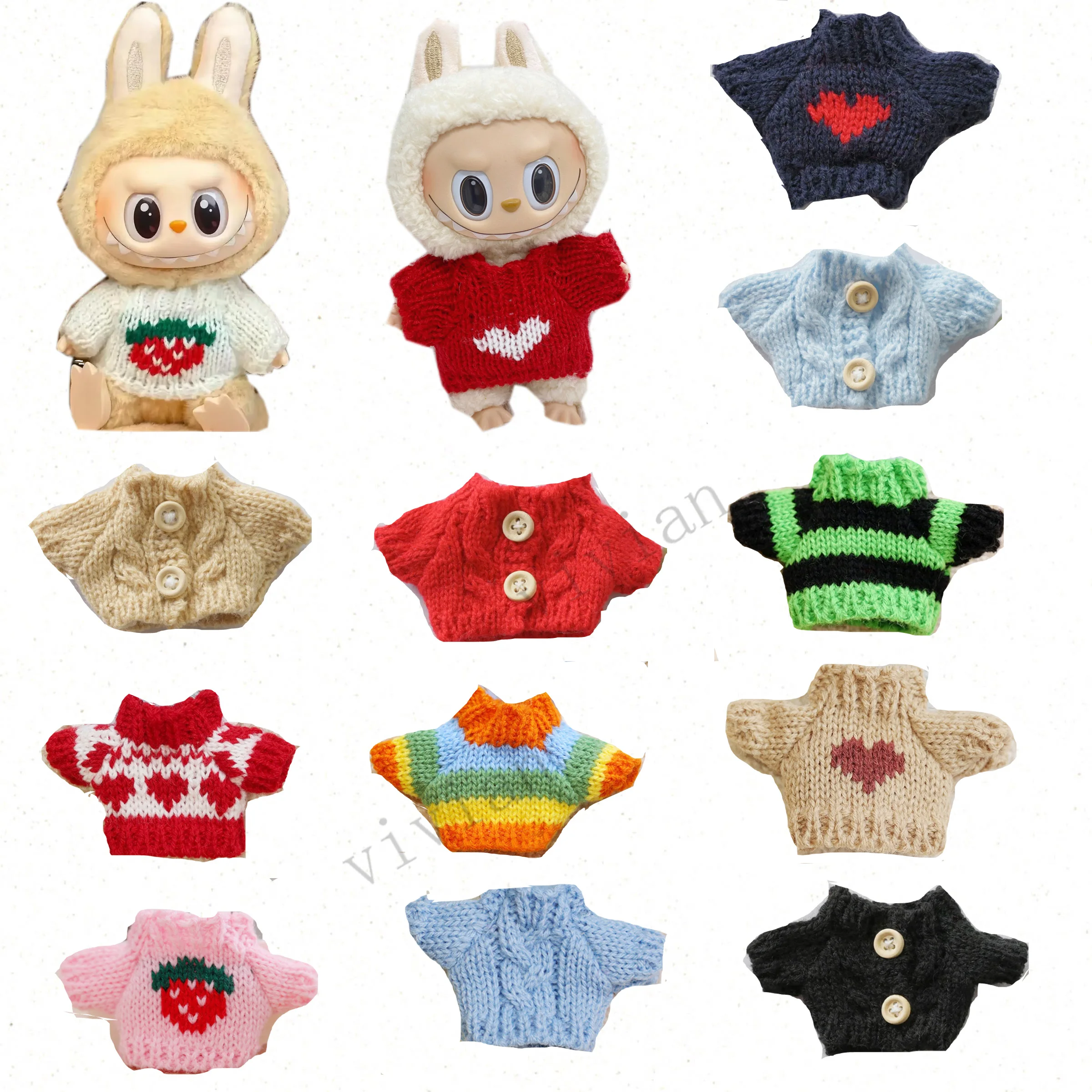 Mini Doll'S Kleding Outfit Accessoires Voor Labubu voor Elf pop Gebreide Kerst Liefde gedraaide effen Kerstman trui Kleding