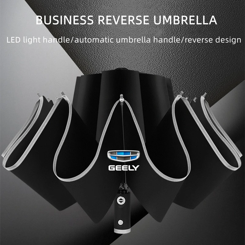 Automatic Reflective Stripe Reverse Led Light 10 Ribs Windproof Umbrellas For geely emgrand ec7 ec8 ck atlas ck2 ck3 gt gc9