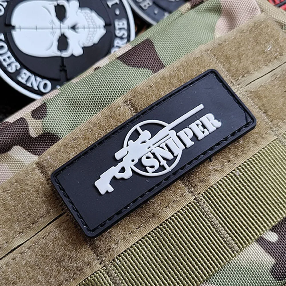 3D PVC Sniper Patch Rubber Skull Crosshairs Tactical Badge Army Military Strip Patches on Clothes Backpack Caps Hat Applique