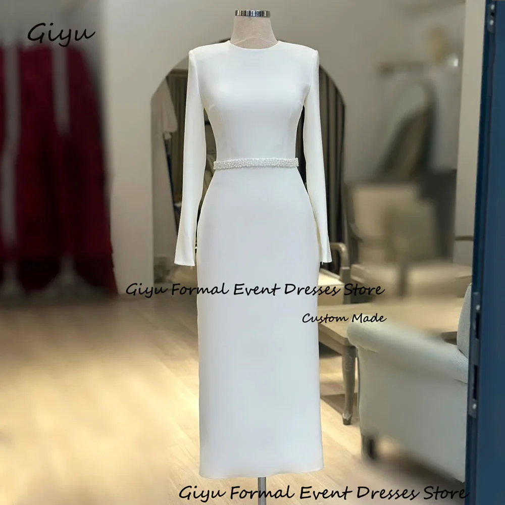 

Giyu Simple Straight Prom Gown for Women Saudi Arabia O-Neck Full Sleeves Vestidos De Fiesta Elegantes Para Mujer 2024