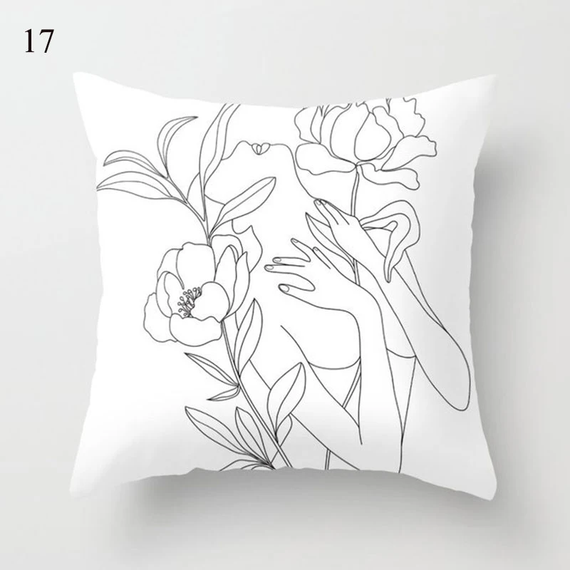 Square Minimalist Portrait Cushion Pillowcase black and white Print decorative  Home clean  pillowcase