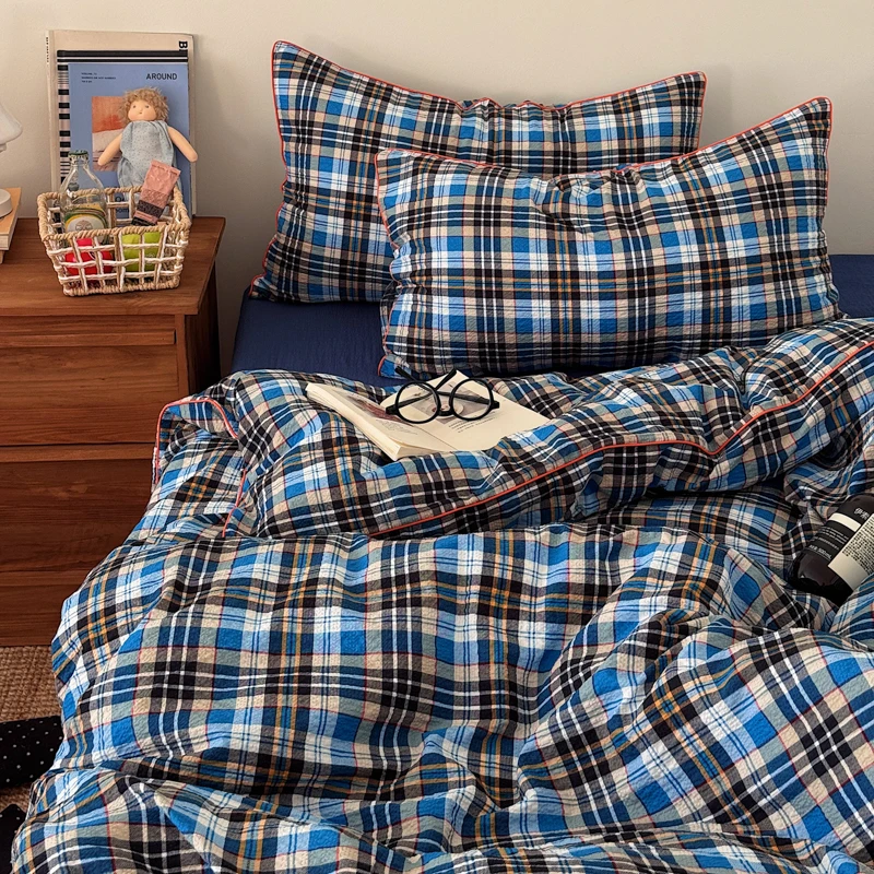 1pc Puff Gauze Quilt Cover Simple Style Comforter Cover Shousse de couette Single/Full/Queen Size Plaid Printed bettwäsche