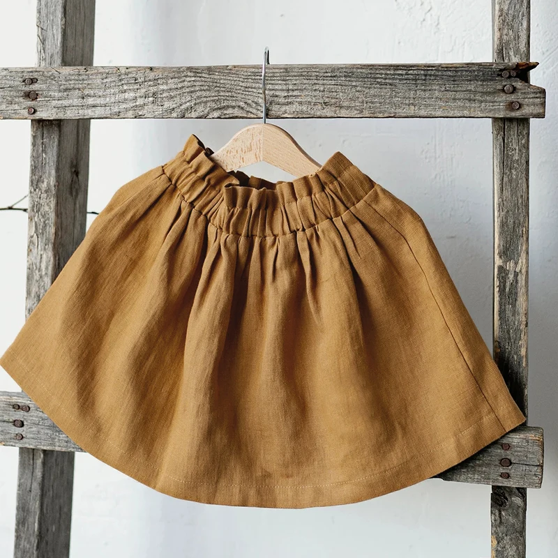 Girl\'s Cotton And Linen Midi Skirt Summer New Children\'s Casual Loose Elastic Waist Ruched Simple Skirt Baby Girl Skirts TZ228