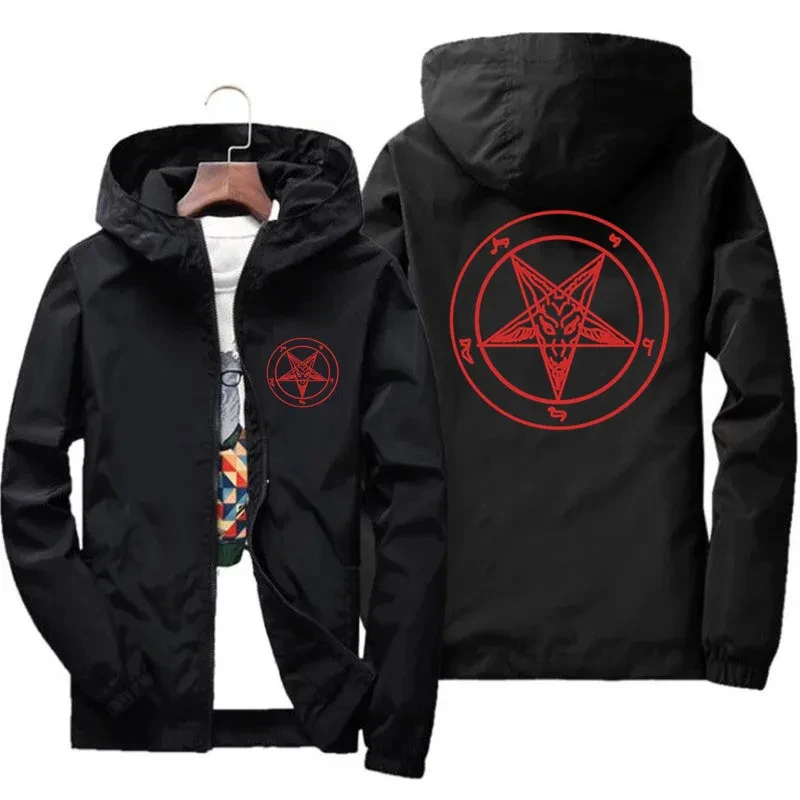 Pentagrama con capucha fina para hombre, chaqueta de piloto, abrigo la iglesia Satán, Baphomet, Caballeros Templarios